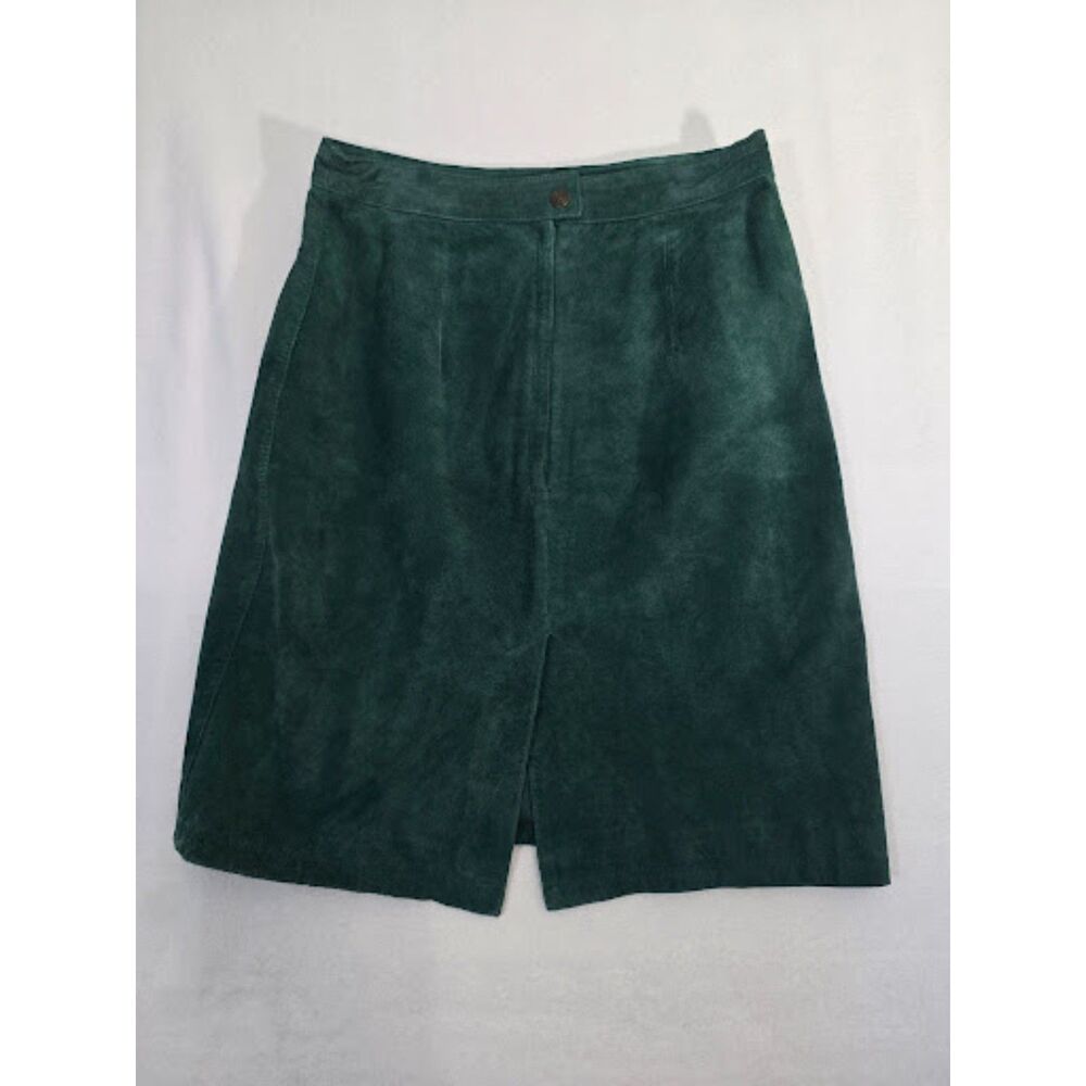 Vintage 90s G-III Global Identity Emerald Green Suede Leather Pencil Skirt 7/8